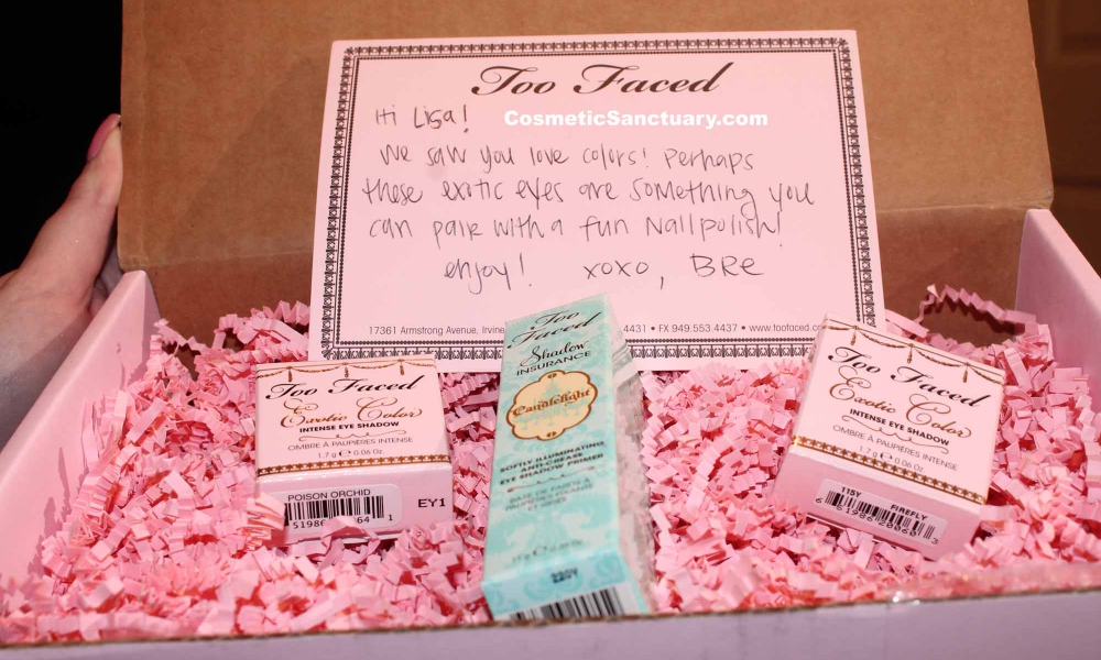 Too Faced Cosmetics Exotic Color Eyeshadow & Shadow Insurance Candlelight Swatches and Reviews